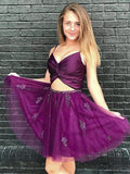 A-Line/Princess Spaghetti Straps Tulle Sleeveless Short/Mini Dresses with Beading