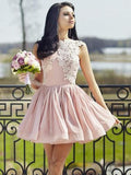 A-Line/Princess Scoop Chiffon Sleeveless Short/Mini Homecoming Dresses with Applique