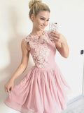 A-Line/Princess Scoop Chiffon Sleeveless Short/Mini Homecoming Dresses with Applique