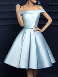 A-Line/Princess Off-the-Shoulder Satin Sleeveless Knee Length Dresses with Bowknot