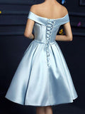 A-Line/Princess Off-the-Shoulder Satin Sleeveless Knee Length Dresses with Bowknot