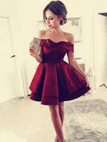 A-Line/Princess Off-the-Shoulder Satin Sleeveless Short/Mini Homecoming Dresses with Ruffles