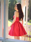 A-Line/Princess Sweetheart Satin Sleeveless Short/Mini Cocktail Dresses with Ruffles