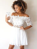 A-Line/Princess Off-the-Shoulder Chiffon 1/2 Sleeves Short/Mini Cocktail Dresses with Applique
