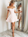 A-Line/Princess Off-the-Shoulder Satin Sleeveless Short/Mini Homecoming Dresses