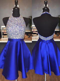 A-Line/Princess Halter Satin Sleeveless Short/Mini Homecoming Dresses with Beading