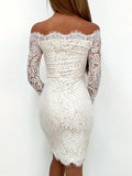 Sheath/Column Off-the-Shoulder Long Sleeves Short/Mini Homecoming Dresses with Lace
