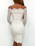 Sheath/Column Off-the-Shoulder Long Sleeves Short/Mini Homecoming Dresses with Lace