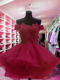 Ball Gown Off-the-Shoulder Organza Long Sleeves Short/Mini Prom Dresses with Applique