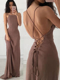 Sheath/Column Straps Chiffon Sleeveless Sweep/Brush Train Prom Evening Dresses with Ruffles