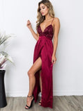 A-Line/Princess Straps Chiffon Sleeveless Long Prom Dresses with Slit Sequin