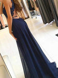 A-Line/Princess Jewel Chiffon Sleeveless Sweep/Brush Train Prom Evening Dresses with Lace