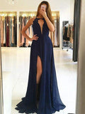 A-Line/Princess Jewel Chiffon Sleeveless Sweep/Brush Train Prom Evening Dresses with Lace