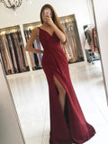 A-Line/Princess V-neck Silk like Satin Sleeveless Sweep/Brush Train Prom Evening Dresses with Ruffles