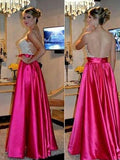 A-Line/Princess Sweetheart Satin Sleeveless Blackless Long Prom Dresses with Applique