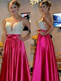 A-Line/Princess Sweetheart Satin Sleeveless Blackless Long Prom Dresses with Applique