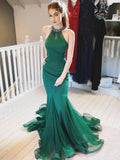 Trumpet/Mermaid Halter Organza Sleeveless Sweep/Brush Train Prom Evening Dresses with Ruffles