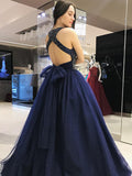 Ball Gown Halter Tulle Sleeveless Sweep/Brush Train Prom Dresses with Beading