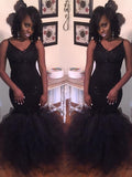 Trumpet/Mermaid V-neck Tulle Sleeveless Long Prom Evening Dresses with Sequin