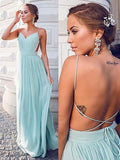 A-Line/Princess Spaghetti Straps Long Chiffon Sleeveless Prom Evening Dresses with Ruched