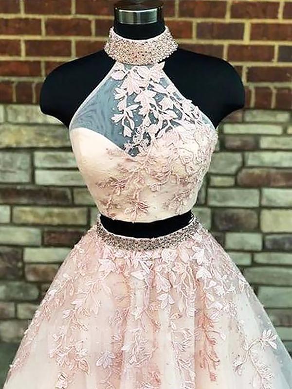 A-Line/Princess High Neck Sweep/Brush Train Tulle Sleeveless Two Piece Dessiny A-Line/Princess High Neck Sweep/Brush Train Tulle Sleeveless Two Piece Dessiny