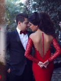 Trumpet/Mermaid Scoop Sweep/Brush Train Chiffon Long Sleeves Prom Evening Dresses with Applique