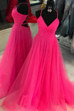 A-Line/Princess Spaghetti Straps V-Neck Split Side Long Prom Dress