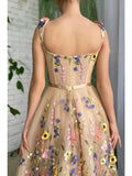 A-Line Prom Dresses Floral Dress Formal Floor Length Sleeveless Sweetheart Lace Backless with Ruched Embroidery 2023