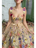 A-Line Prom Dresses Floral Dress Formal Floor Length Sleeveless Sweetheart Lace Backless with Ruched Embroidery 2023