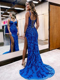 Sheath/Column Lace Straps Sleeveless Court Train Dresses