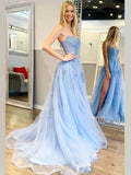 A-Line/Princess Tulle Applique Halter Sleeveless Sweep/Brush Train Dresses