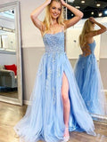 A-Line/Princess Tulle Applique Halter Sleeveless Sweep/Brush Train Dresses