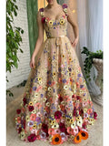 A-Line Prom Dresses Floral Dress Formal Floor Length Sleeveless Sweetheart Lace Backless with Ruched Embroidery 2023